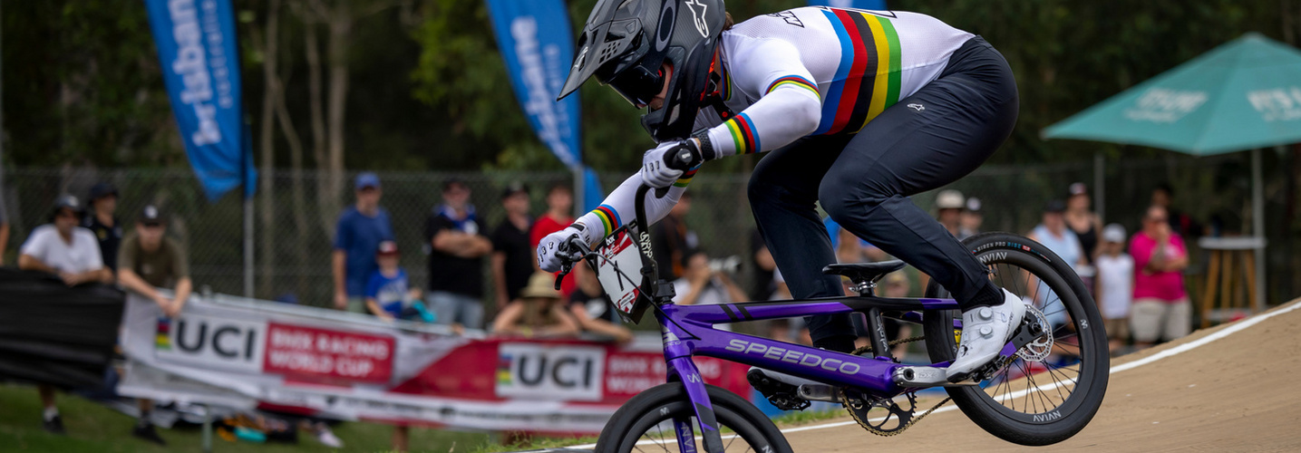 Le champion de BMX Romain Mahieu durant une course