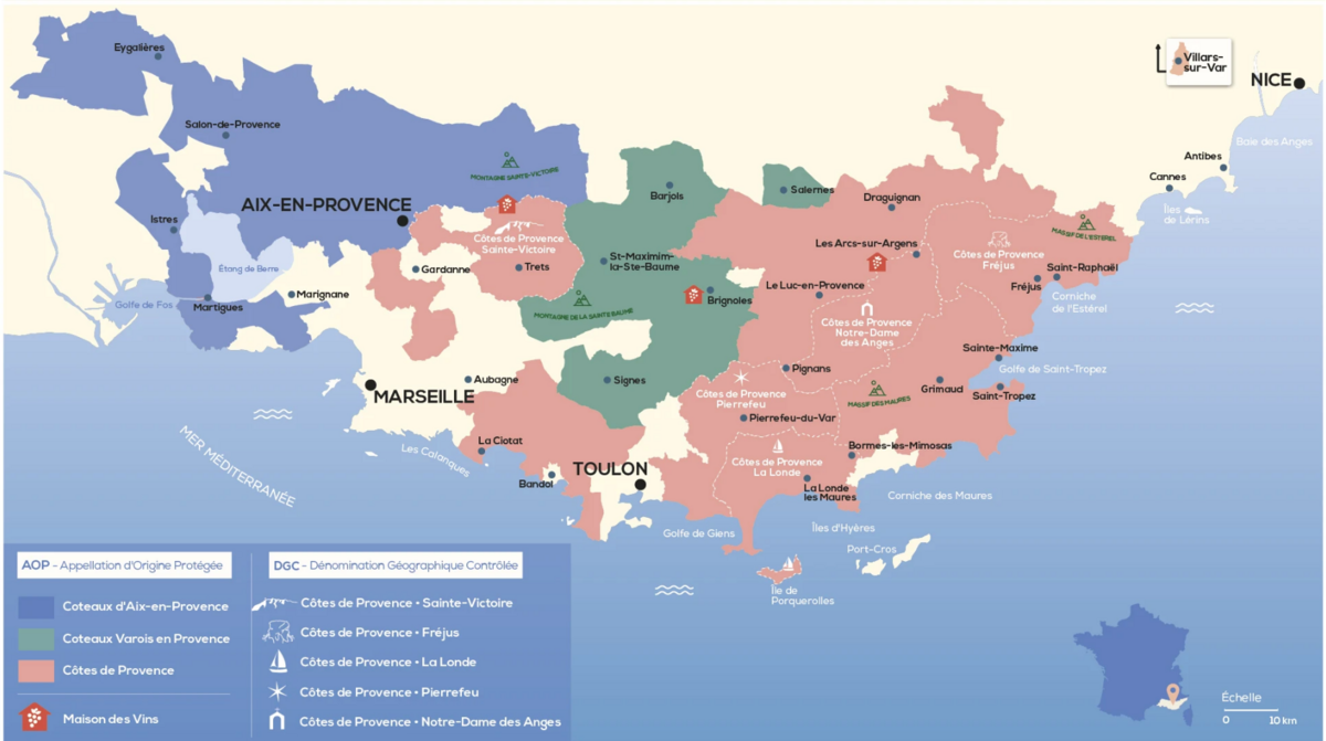 carte des appellations AOP